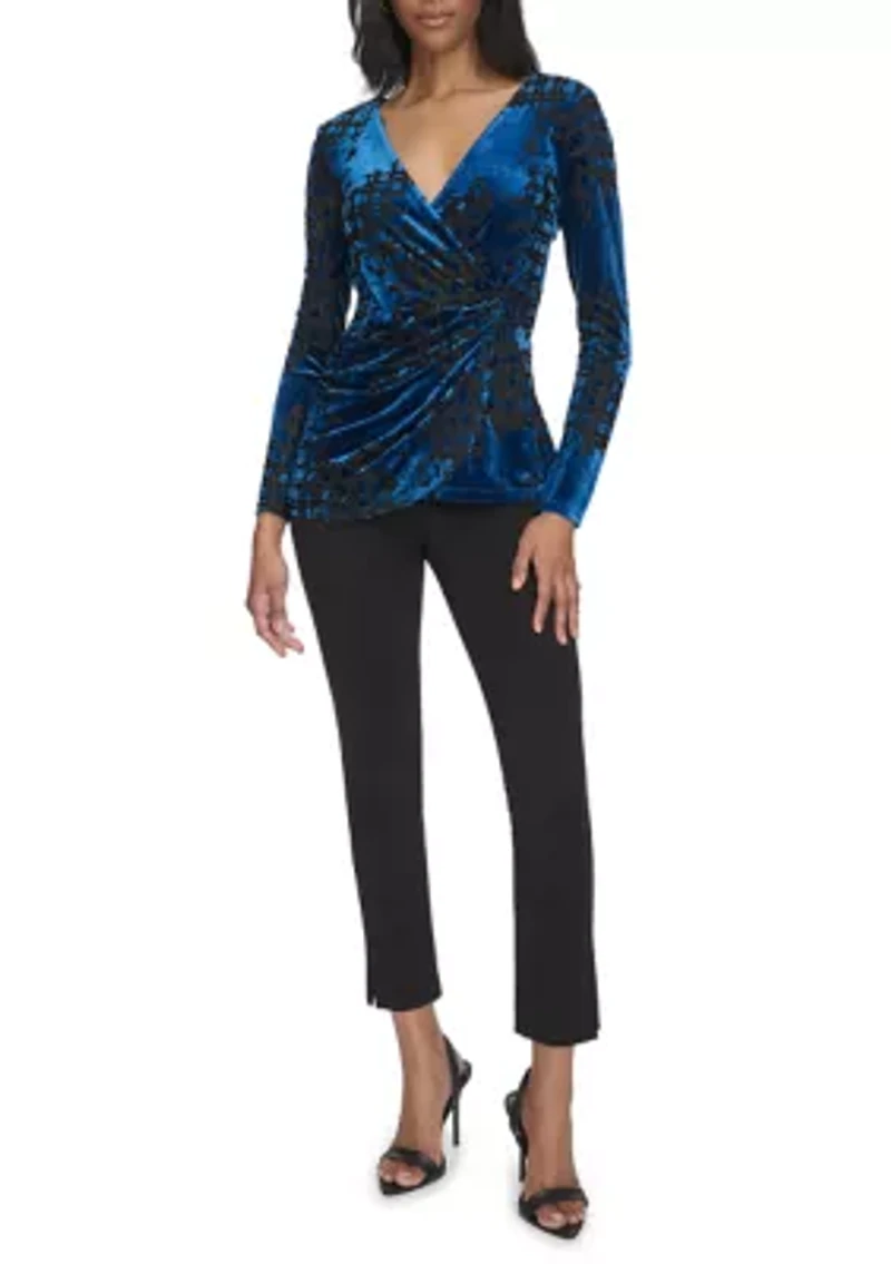 Women's Burnout Printed V-Neck Blouse