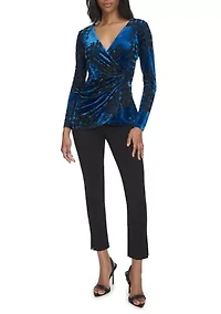 Women's Burnout Printed V-Neck Blouse