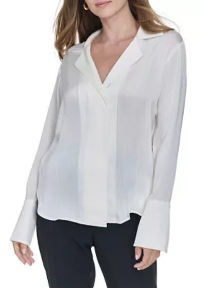 Women's Sheer Stripe Collared Button Top