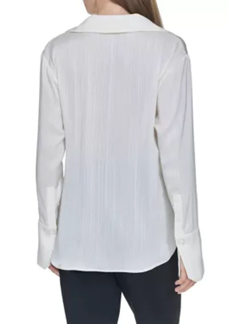 Women's Sheer Stripe Collared Button Top