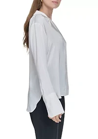 Women's Sheer Stripe Collared Button Top