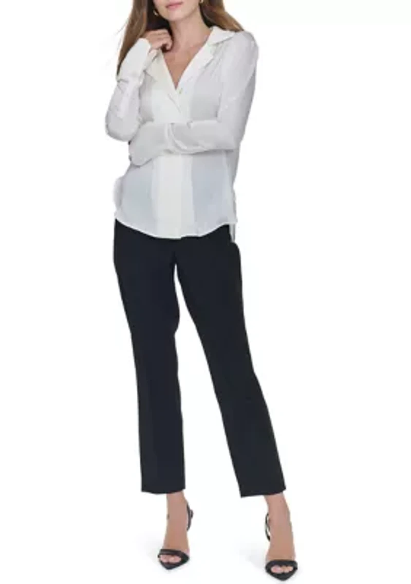 Women's Sheer Stripe Collared Button Top