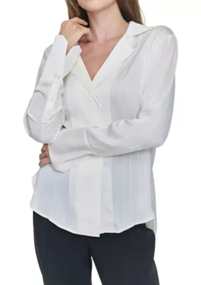 Women's Sheer Stripe Collared Button Top