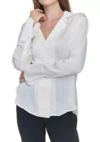 Women's Sheer Stripe Collared Button Top