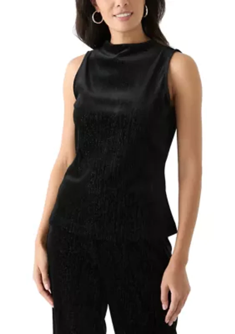 Women's Sleeveless Mock Neck Velvet Top