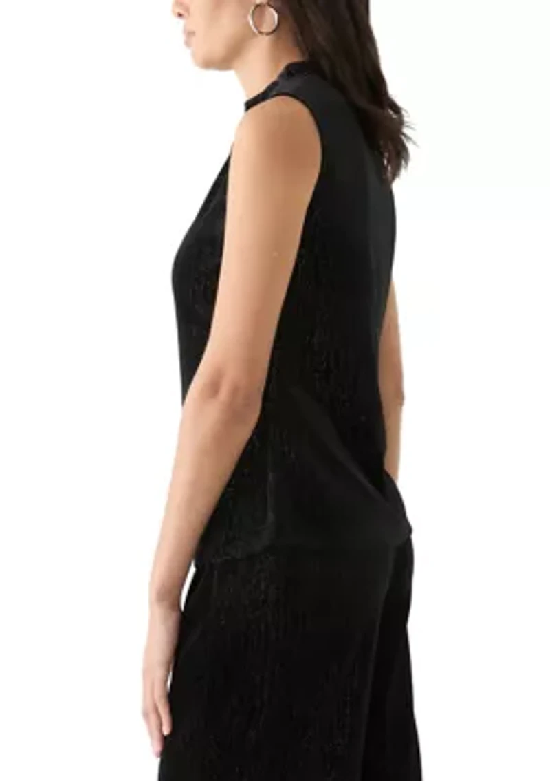 Women's Sleeveless Mock Neck Velvet Top