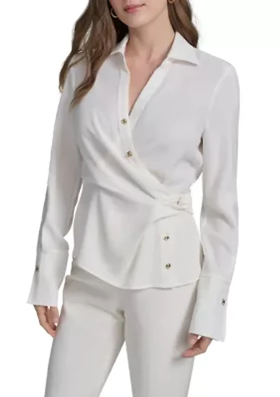 Women's Long Sleeve Side Knot Gold Stud Jacket