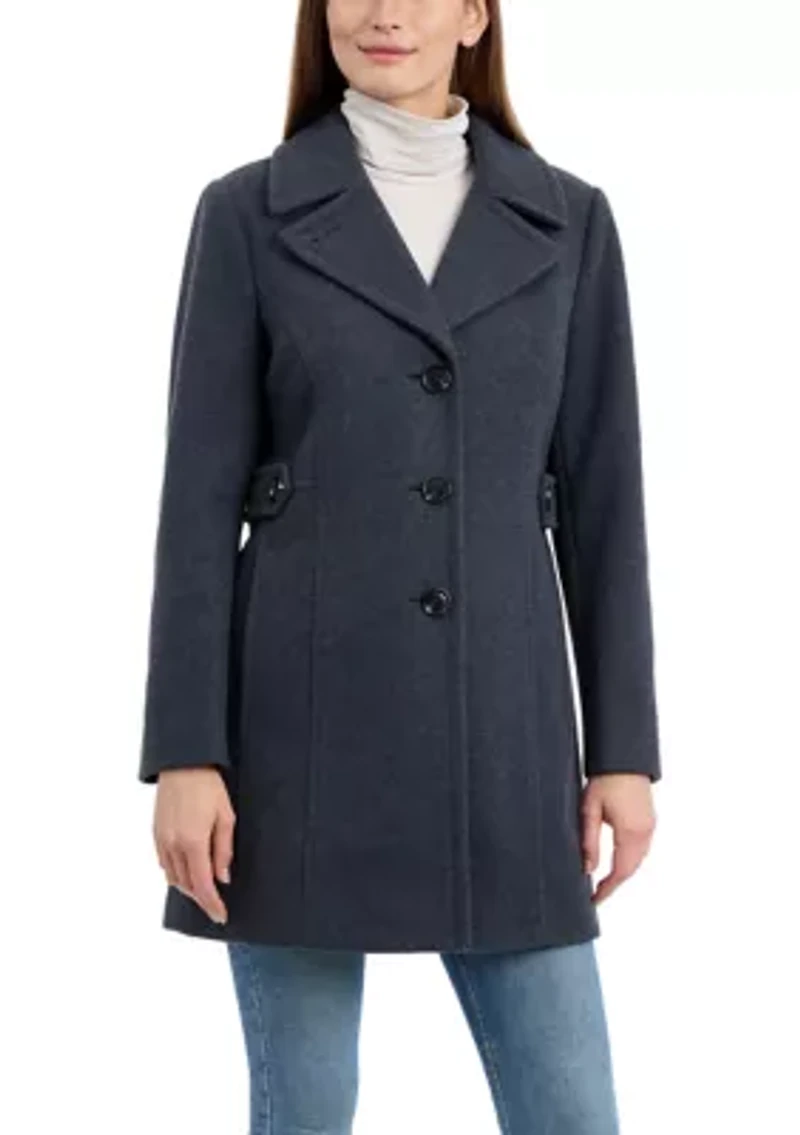 Women's Melton Single Breasted Notch Collar Peacoat
