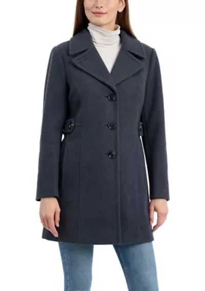 Women's Melton Single Breasted Notch Collar Peacoat