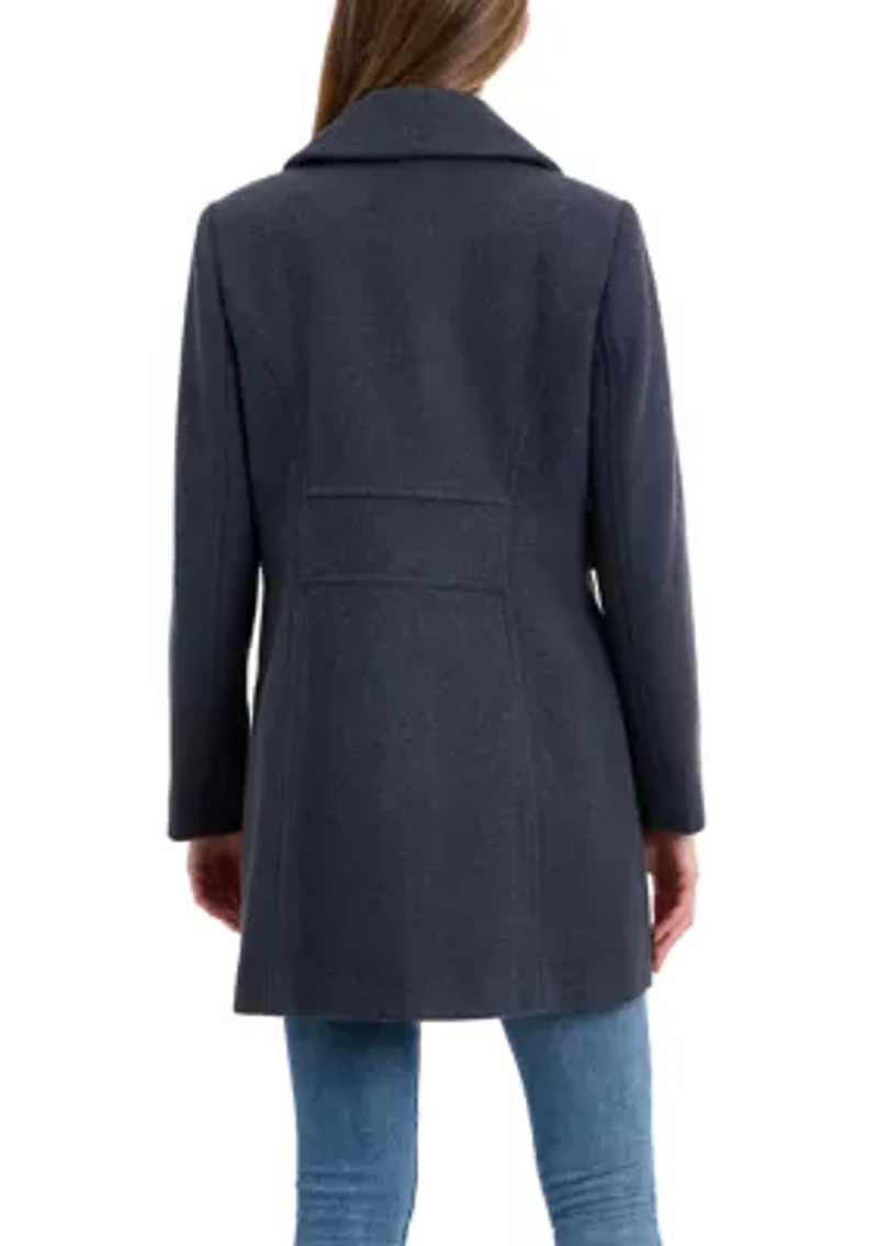 Women's Melton Single Breasted Notch Collar Peacoat
