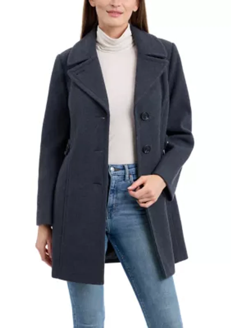 Women's Melton Single Breasted Notch Collar Peacoat