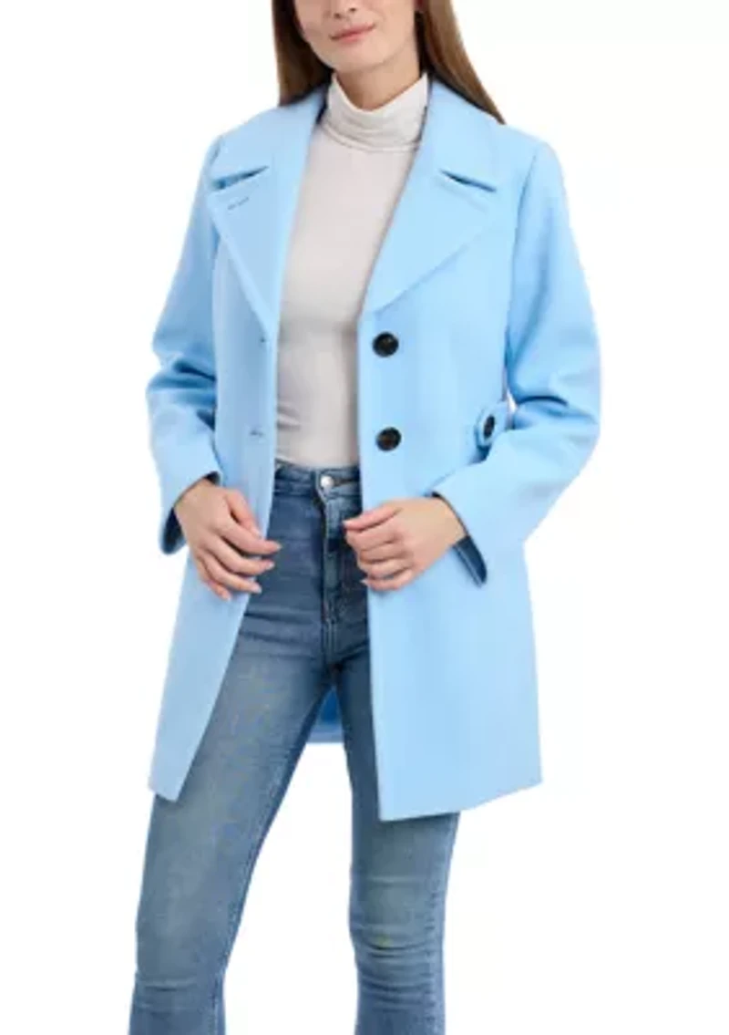 Women's Melton Single Breasted Notch Collar Peacoat