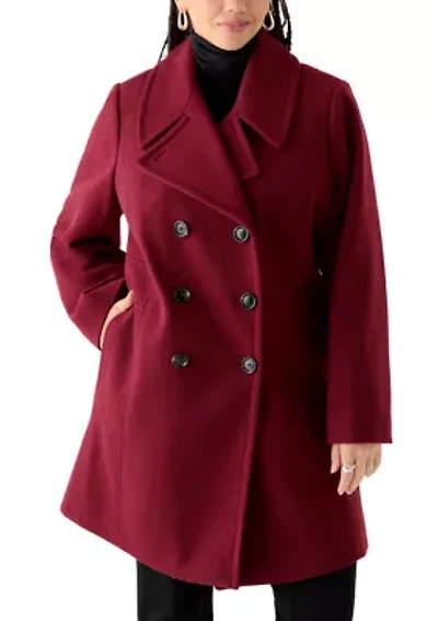 Plus Melton Double Breated Notched Peacoat