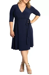 Women's Plus Essential Wrap Dress with 3/4 Sleeves