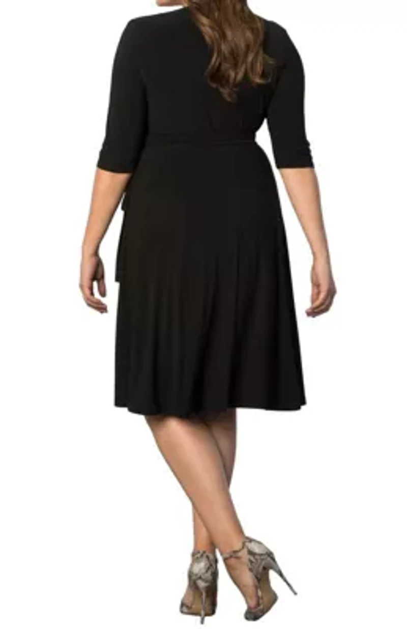 Women's Plus Essential Wrap Dress with 3/4 Sleeves