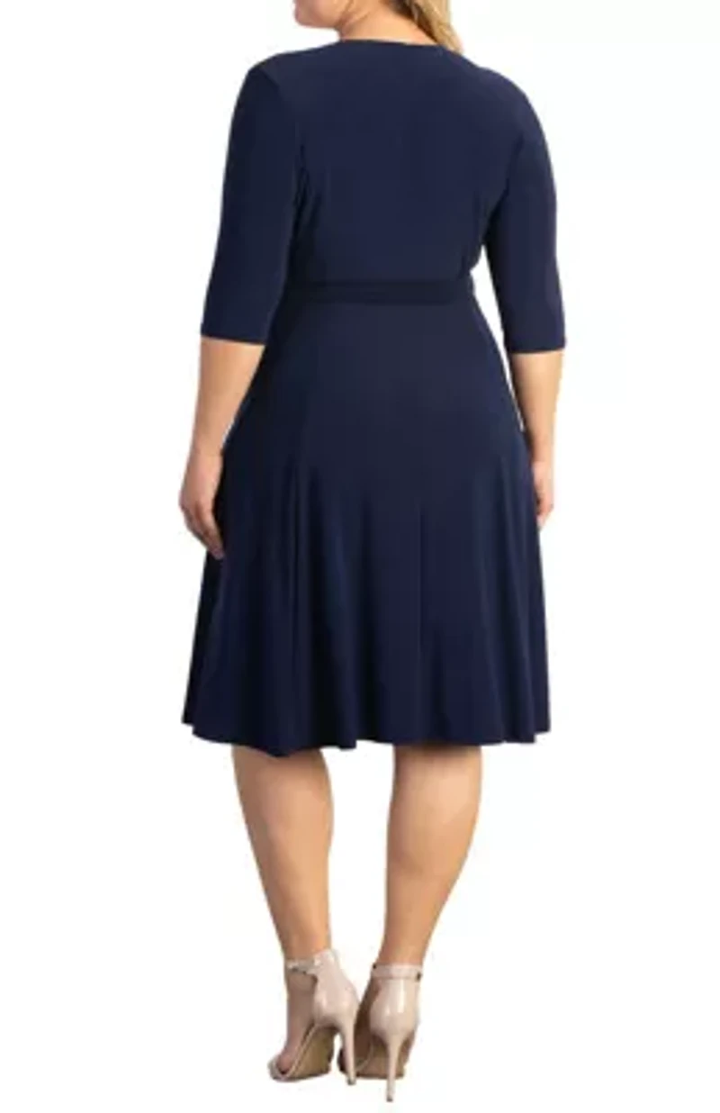 Women's Plus Essential Wrap Dress with 3/4 Sleeves
