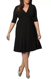 Women's Plus Essential Wrap Dress with 3/4 Sleeves