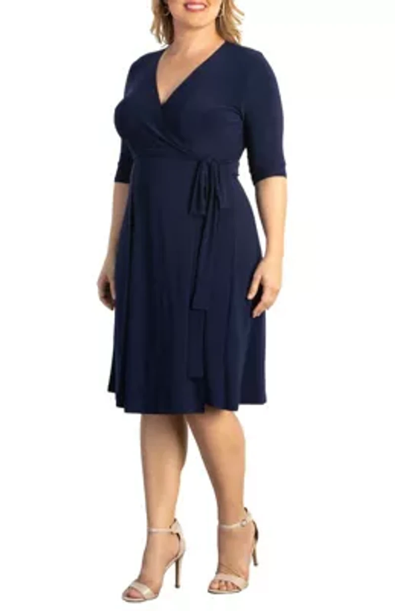 Women's Plus Essential Wrap Dress with 3/4 Sleeves