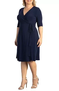 Women's Plus Essential Wrap Dress with 3/4 Sleeves