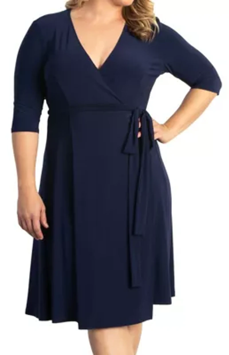 Women's Plus Essential Wrap Dress with 3/4 Sleeves