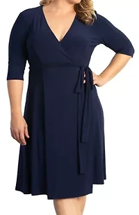 Women's Plus Essential Wrap Dress with 3/4 Sleeves