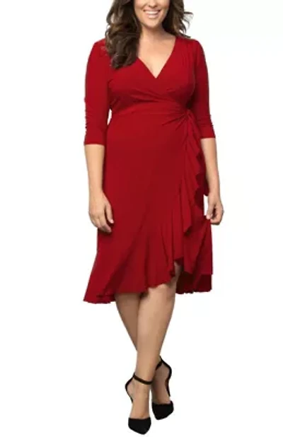 Women's Plus Whimsy Ruffled Midi Wrap Dress