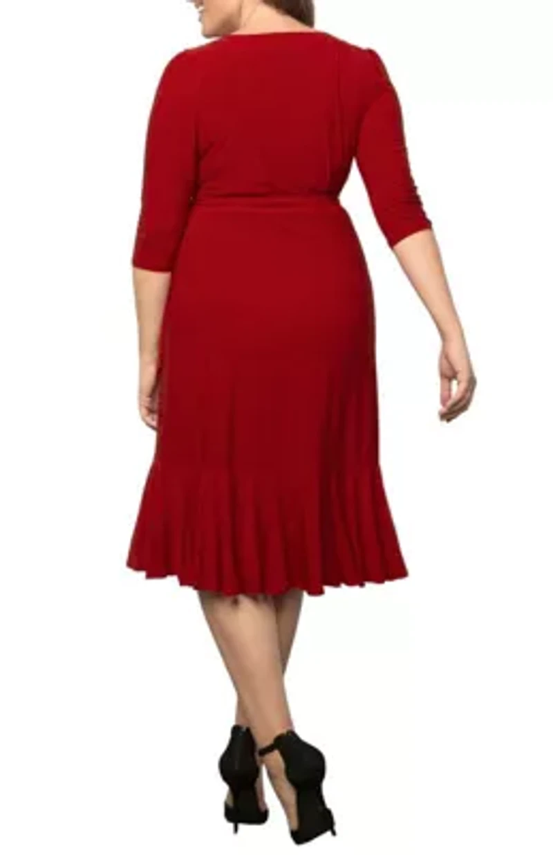 Women's Plus Whimsy Ruffled Midi Wrap Dress