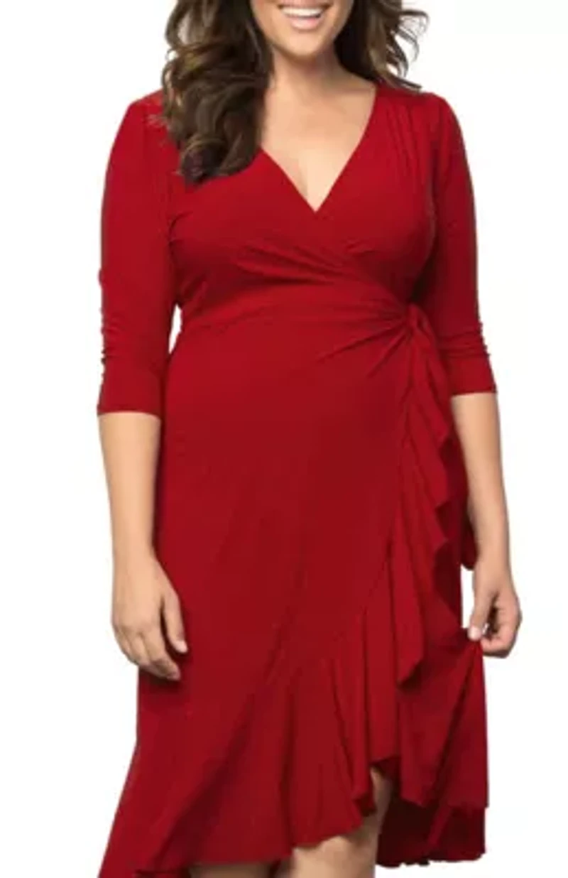 Women's Plus Whimsy Ruffled Midi Wrap Dress