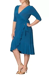 Women's Plus Whimsy Ruffled Midi Wrap Dress