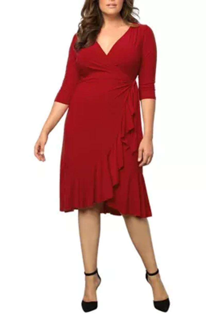 Women's Plus Whimsy Ruffled Midi Wrap Dress