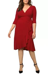 Women's Plus Whimsy Ruffled Midi Wrap Dress