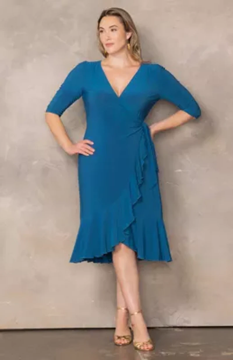 Women's Plus Whimsy Ruffled Midi Wrap Dress