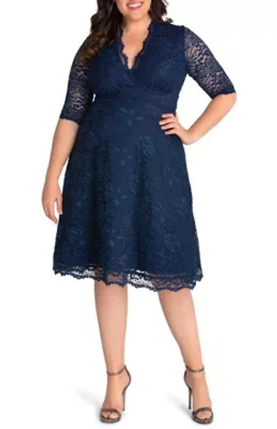 Women's Plus Mademoiselle Lace Cocktail Dress with Sleeves