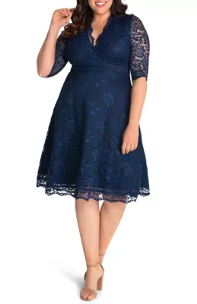 Women's Plus Mademoiselle Lace Cocktail Dress with Sleeves