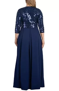 Women's Plus Paris Pleated Sequin Gown