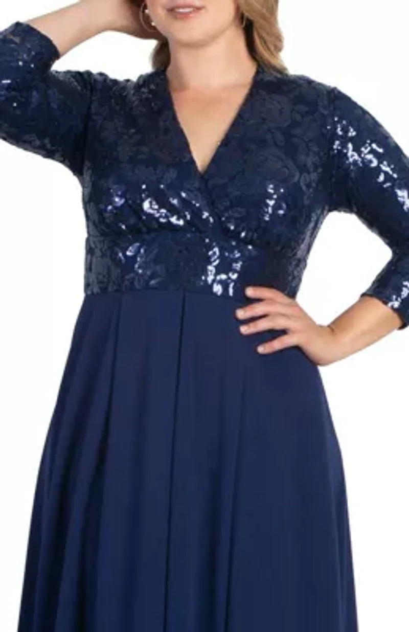 Women's Plus Paris Pleated Sequin Gown