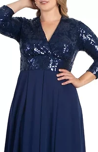 Women's Plus Paris Pleated Sequin Gown