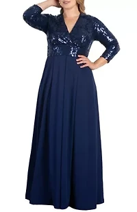 Women's Plus Paris Pleated Sequin Gown