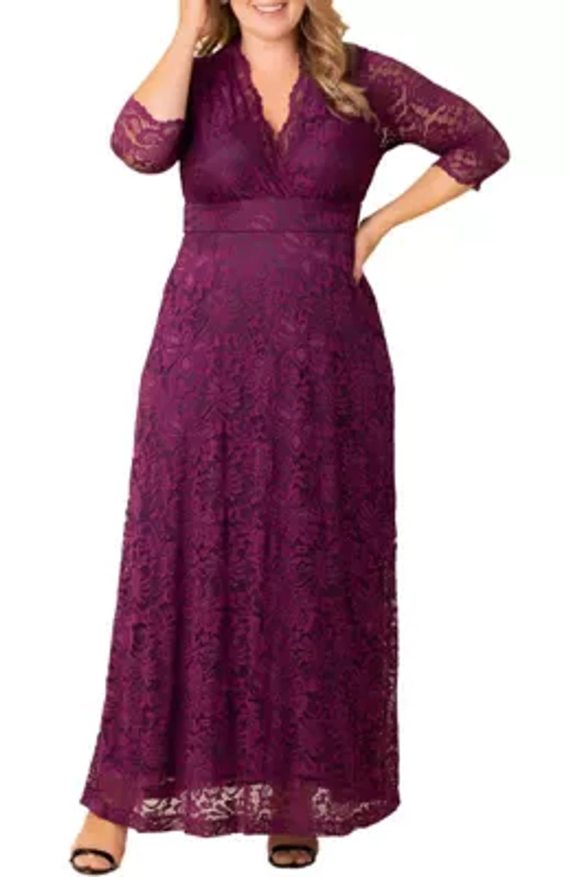 Women's Plus Maria Lace Evening Gown with Pockets