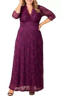 Women's Plus Maria Lace Evening Gown with Pockets