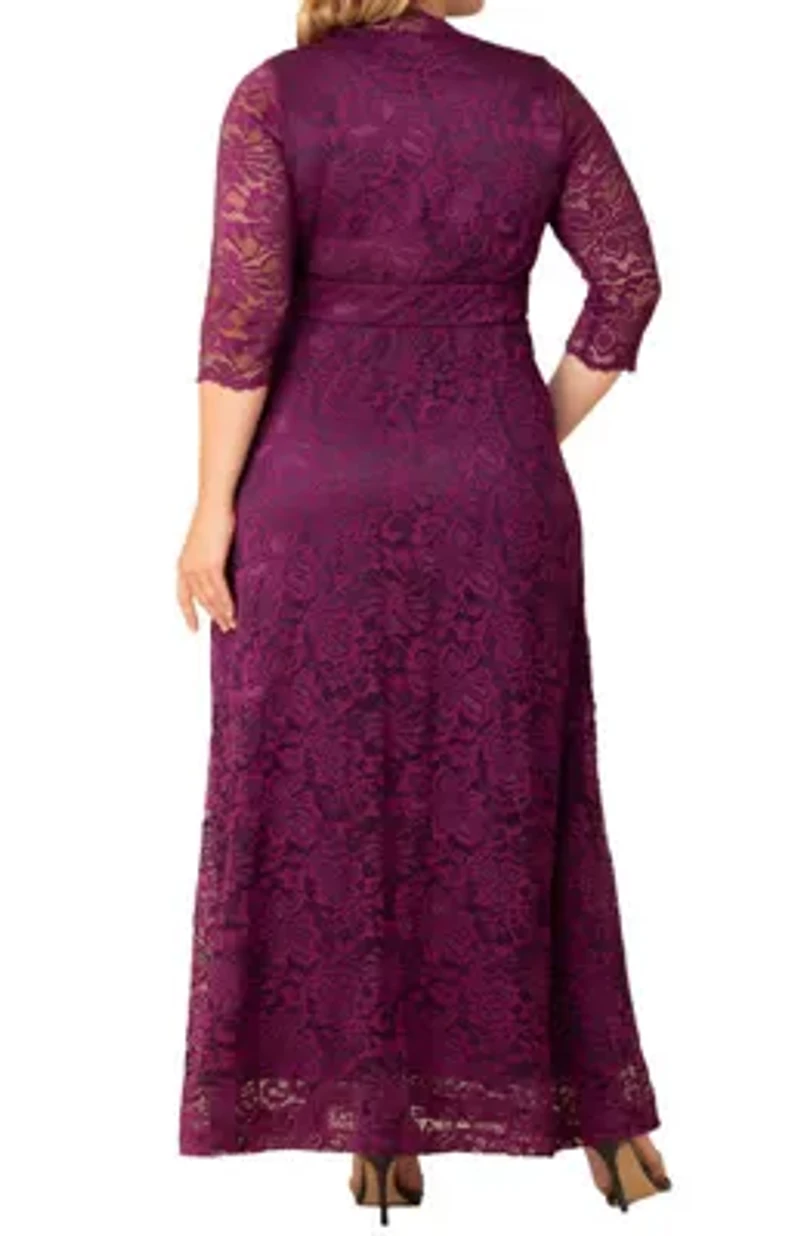 Women's Plus Maria Lace Evening Gown with Pockets