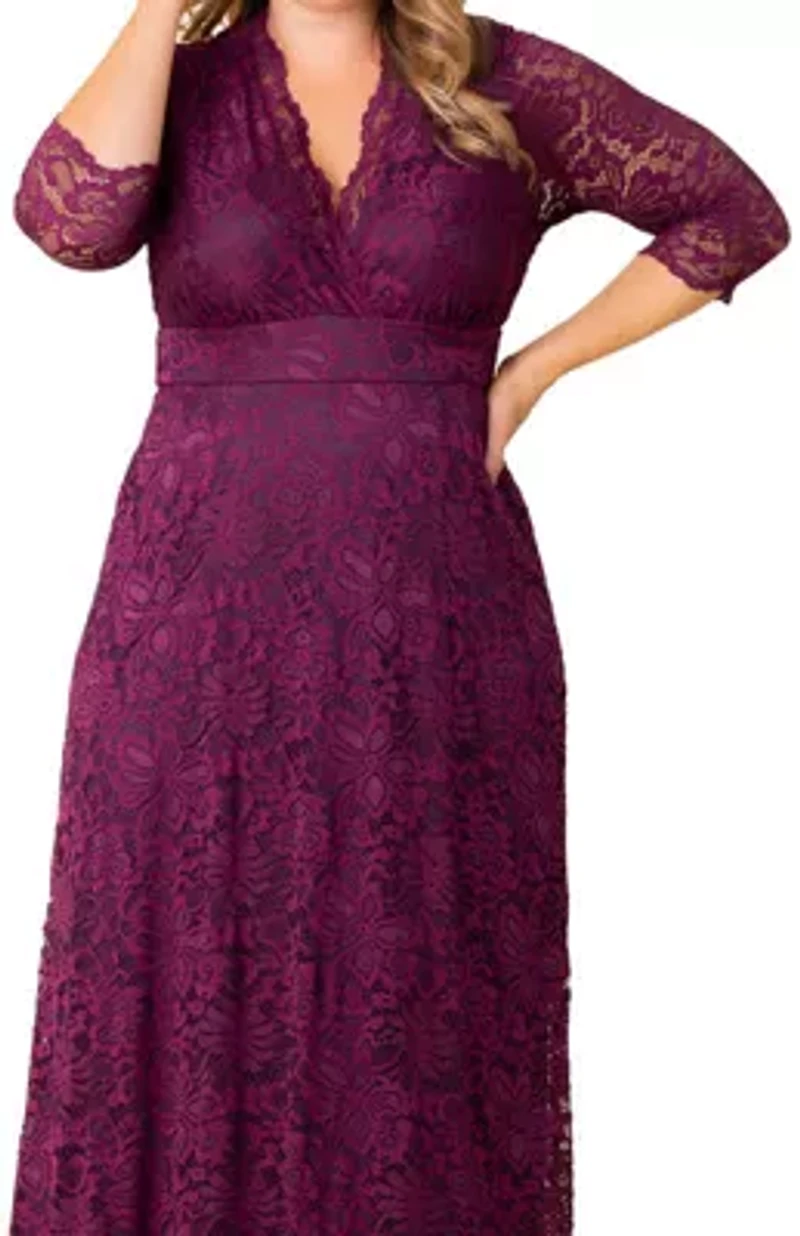 Women's Plus Maria Lace Evening Gown with Pockets