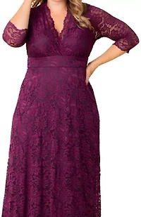 Women's Plus Maria Lace Evening Gown with Pockets