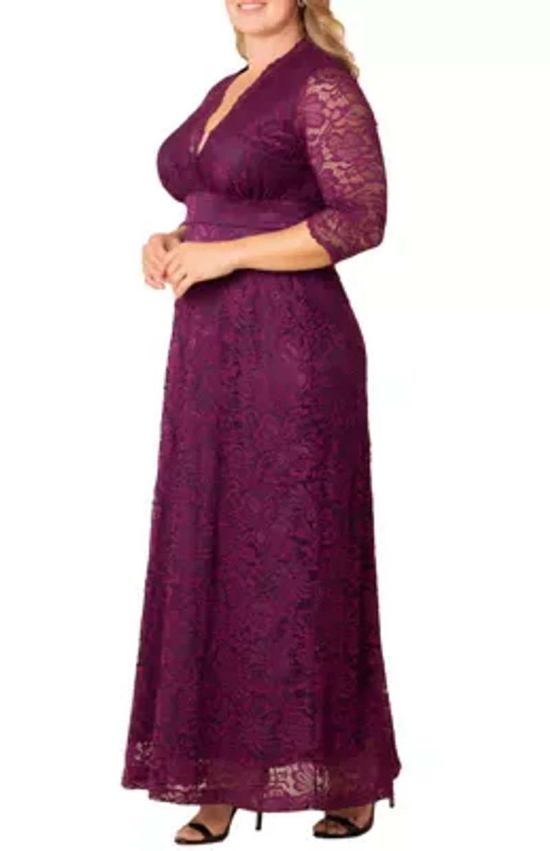Women's Plus Maria Lace Evening Gown with Pockets