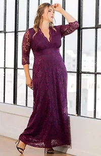 Women's Plus Maria Lace Evening Gown with Pockets