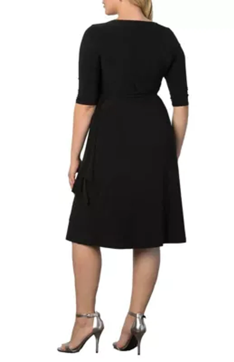 Women's Plus Sweetheart Knit Wrap Dress with 3/4 Sleeves