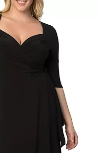 Women's Plus Sweetheart Knit Wrap Dress with 3/4 Sleeves