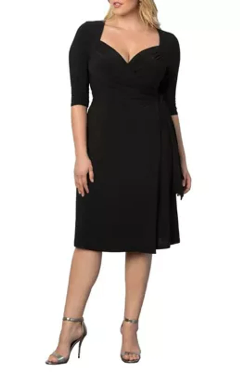 Women's Plus Sweetheart Knit Wrap Dress with 3/4 Sleeves