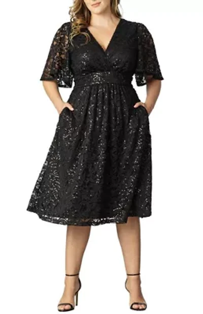 Women's Plus Starry Sequined Lace Cocktail Dress
