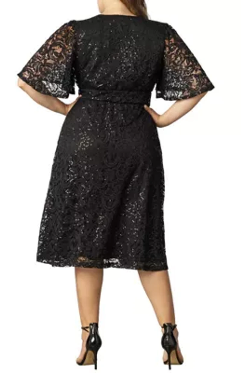 Women's Plus Starry Sequined Lace Cocktail Dress
